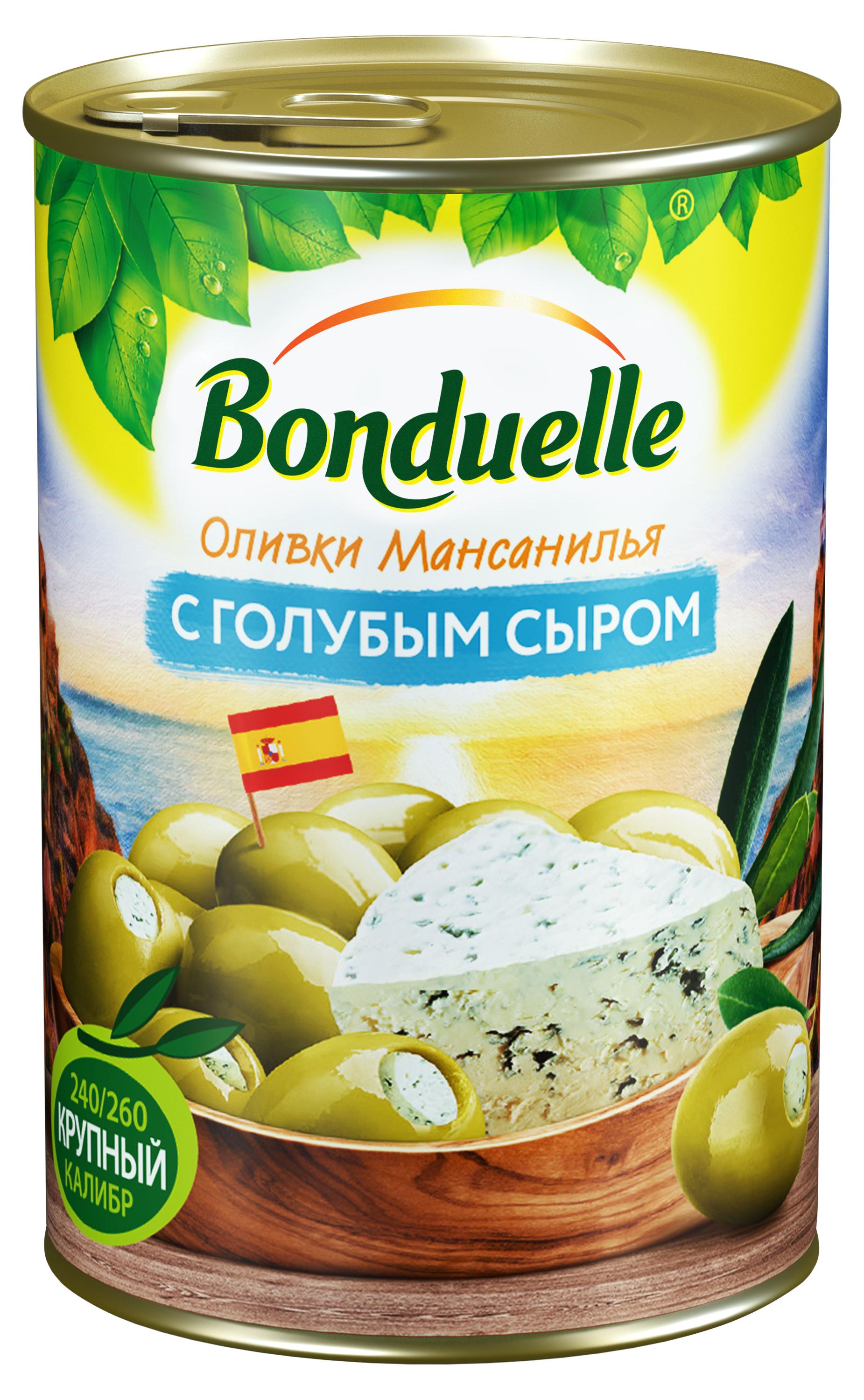 Оливки BONDUELLE Мансанилья с голубым сыром, 300 г