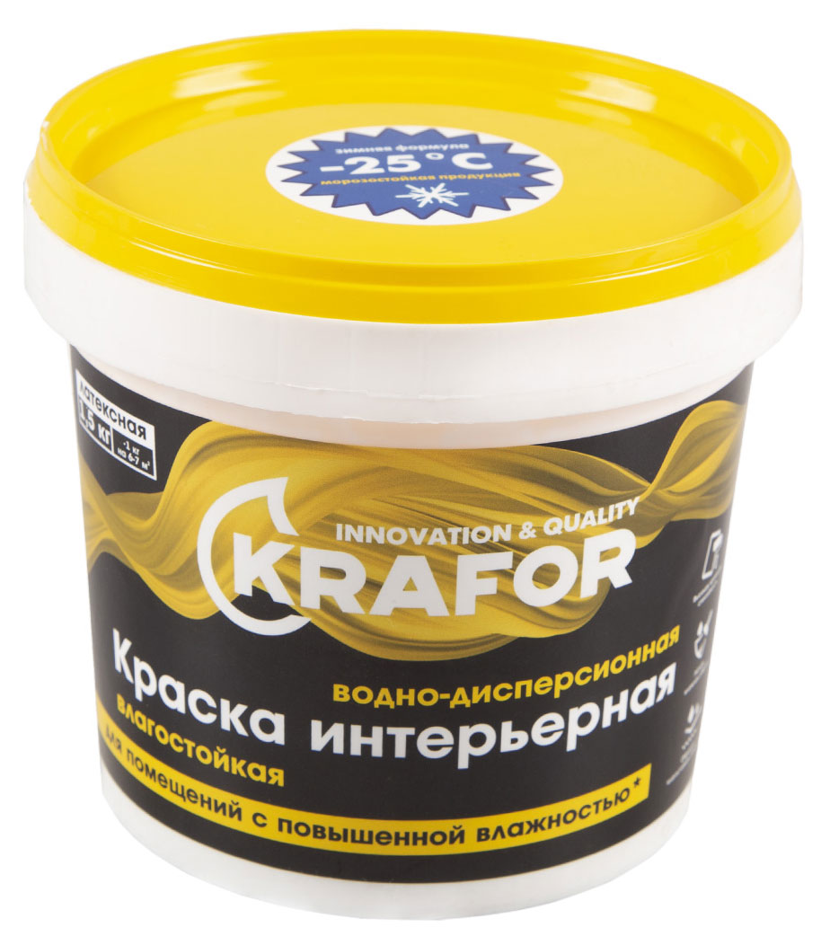 KRAFOR | Краска водно-дисперсионная KRAFOR интерьерная влагостойкая, 1,5 кг