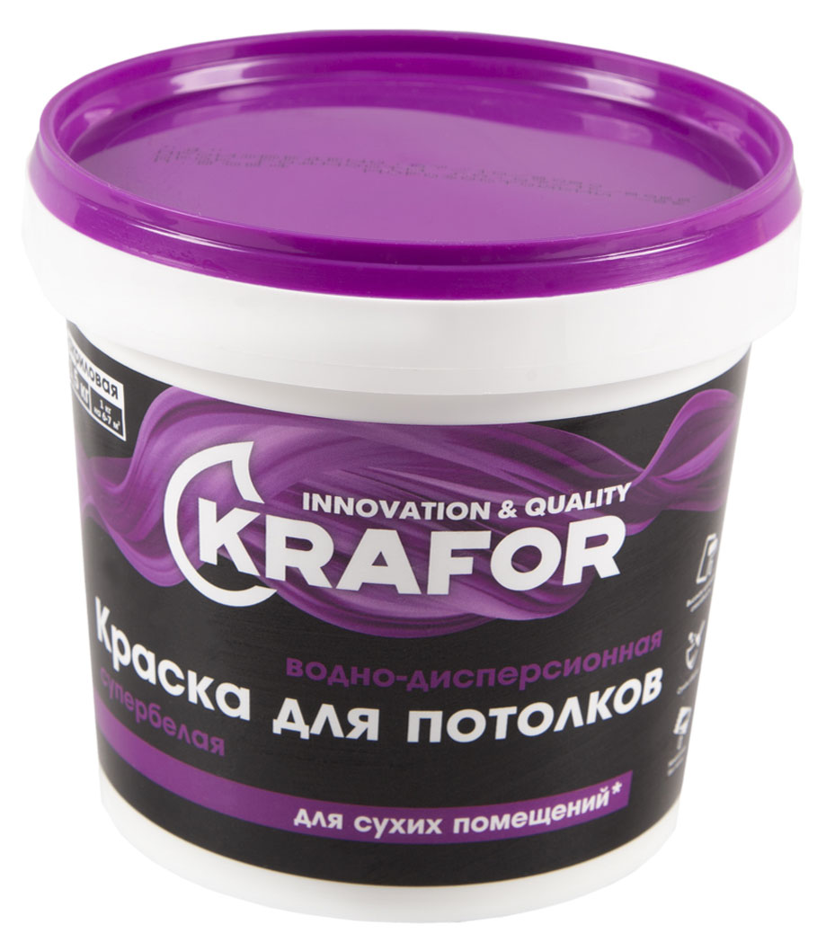 KRAFOR | Краска водно-дисперсионная KRAFOR для потолков супербелая, 1,5 кг