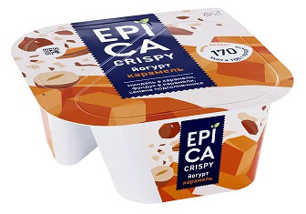 Йогурт EPICA CRISPY с карамелью семенами подсолнечника орехами карамелью 10,2%, 140 г