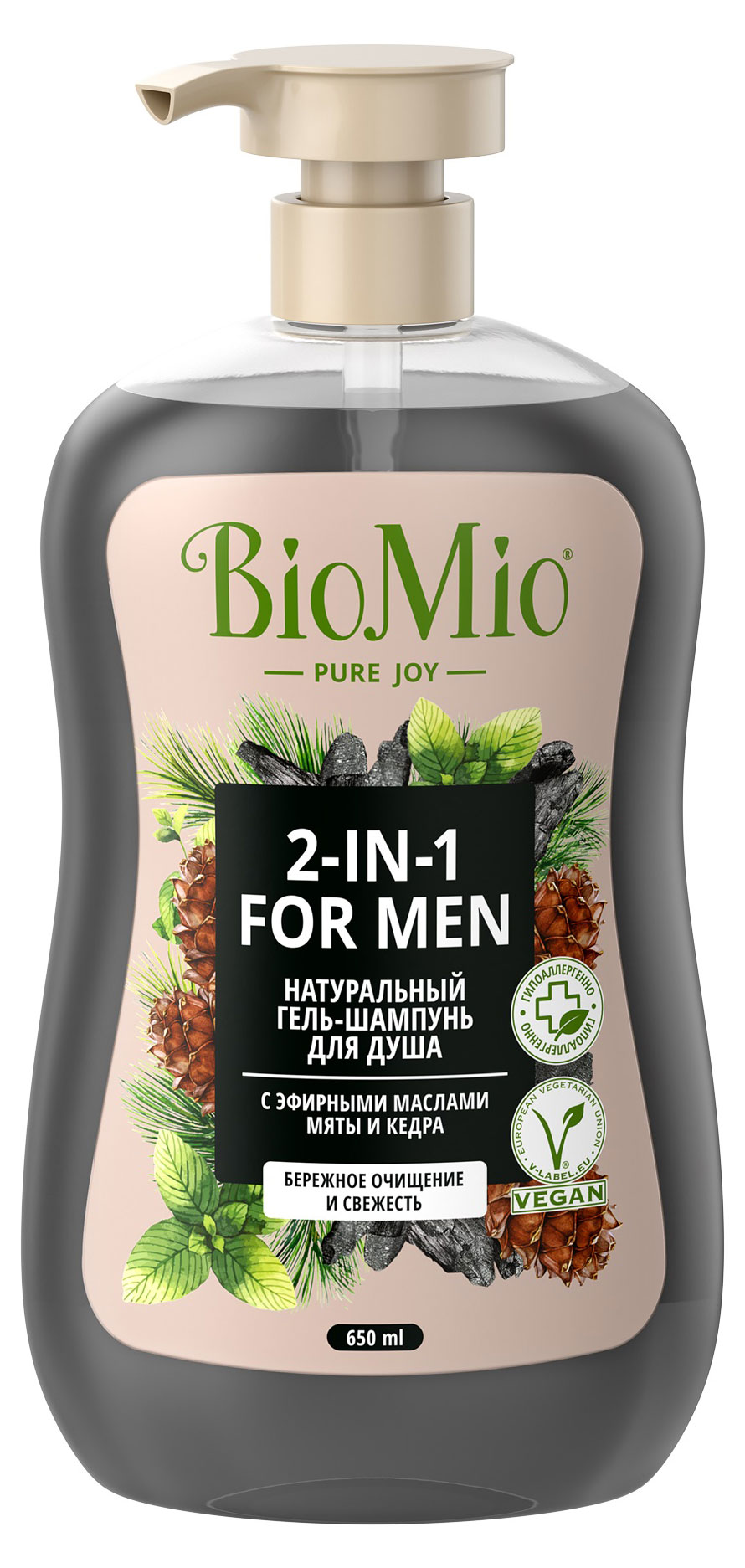 Гель-шампунь для душа BioMio Bio Shower Body & Hair Gel с эфирными маслами мяты и кедра, 650 мл