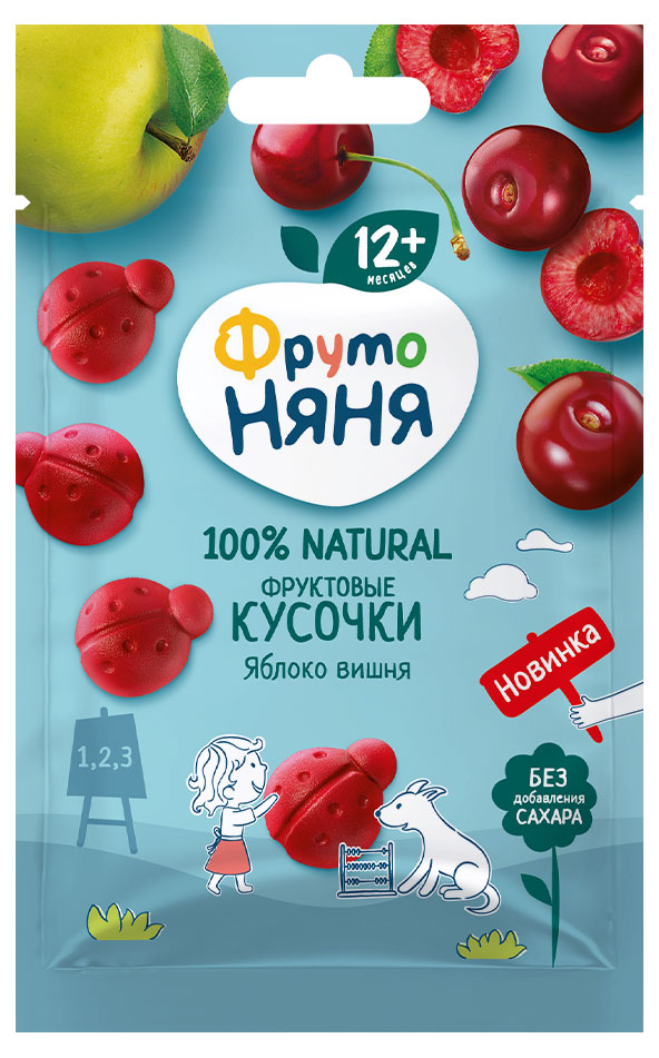 Кусочки фруктовые «ФрутоНяня» из яблок и вишни, 15 г