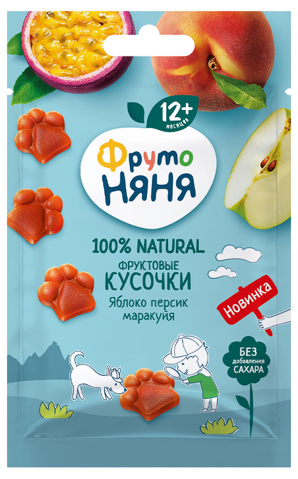 Кусочки фруктовые «ФрутоНяня» из яблок персиков и маракуйи, 15 г