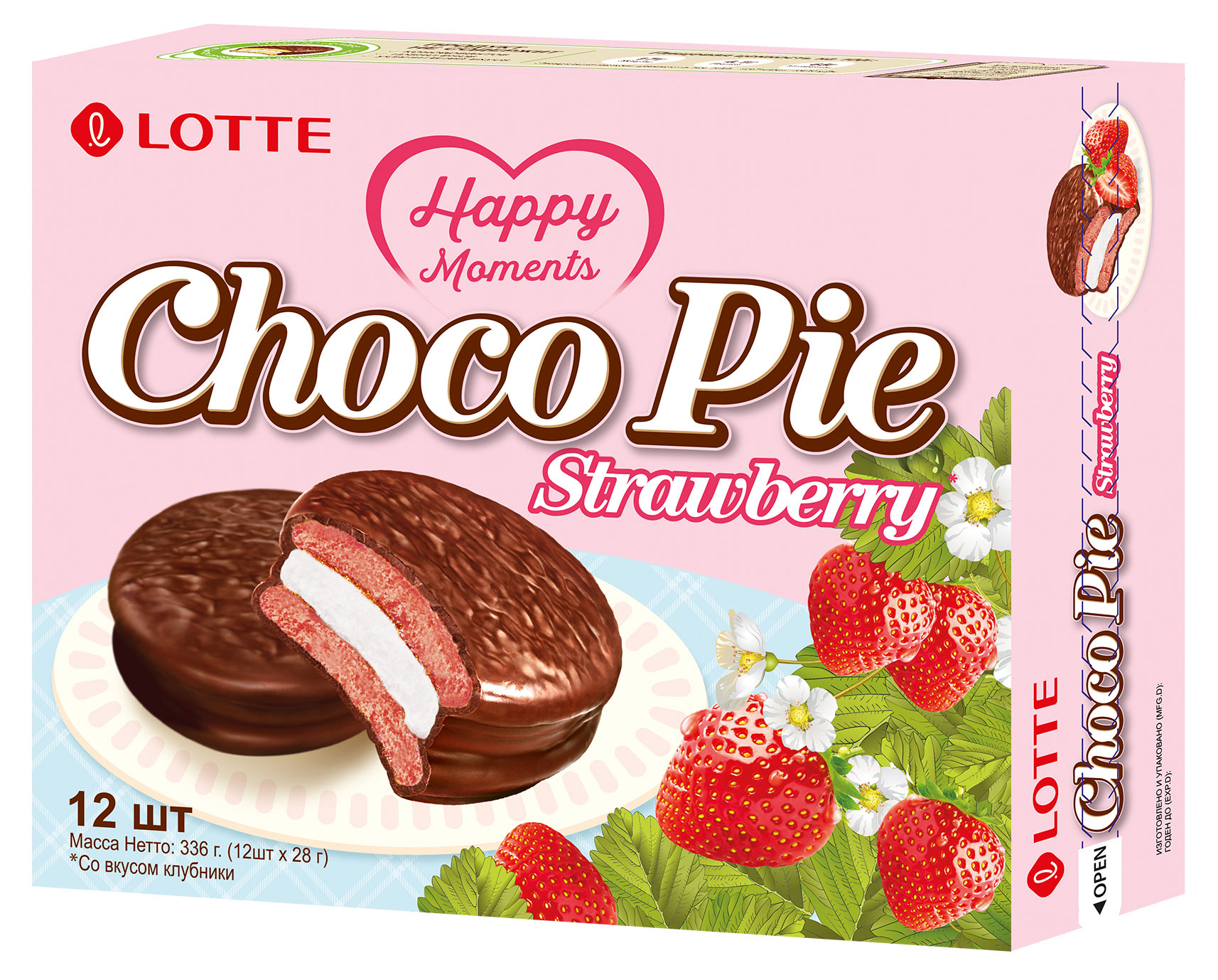 Печенье бисквитное Lotte Choco Pie Strawberry со вкусом клубники, 336 г