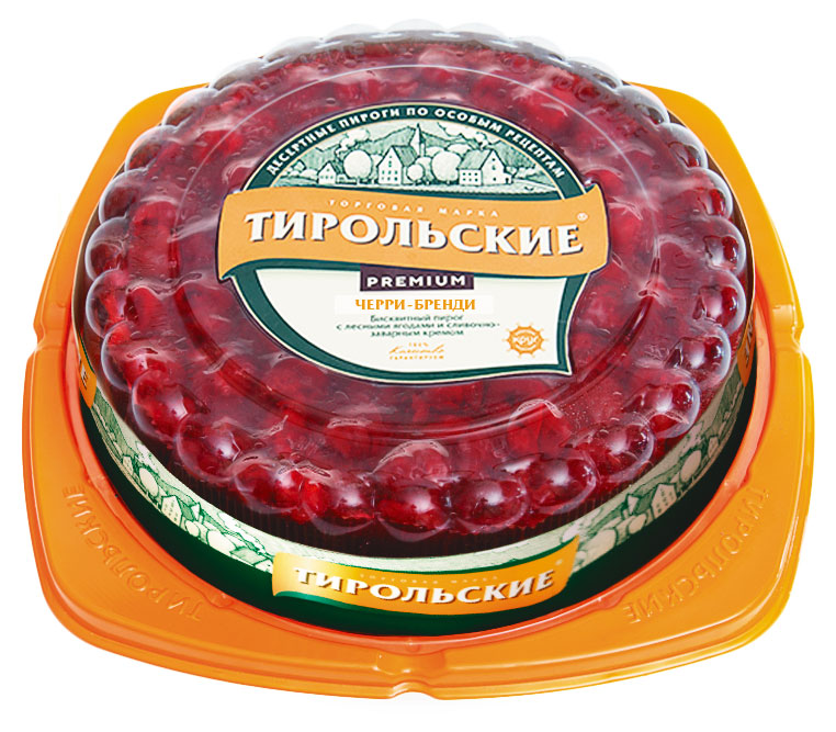 Тирольские пироги | Пирог бисквитный «Тирольские пироги» Черри бренди шоколадный со спелой вишней и миндальным заварным кремом Premium, 600 г