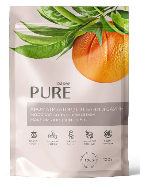 Соль для бани и сауны Pure Bases  Соль и эфирное масло Апельсин, 100 г