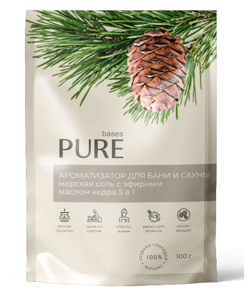 Соль для бани и сауны Pure Bases  Соль и эфирное масло Кедр, 100 г