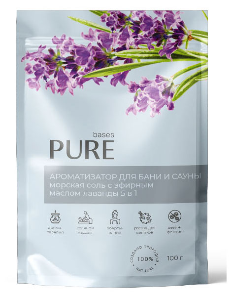 Соль для бани и сауны Pure Bases  Соль и эфирное масло Лаванда, 100 г