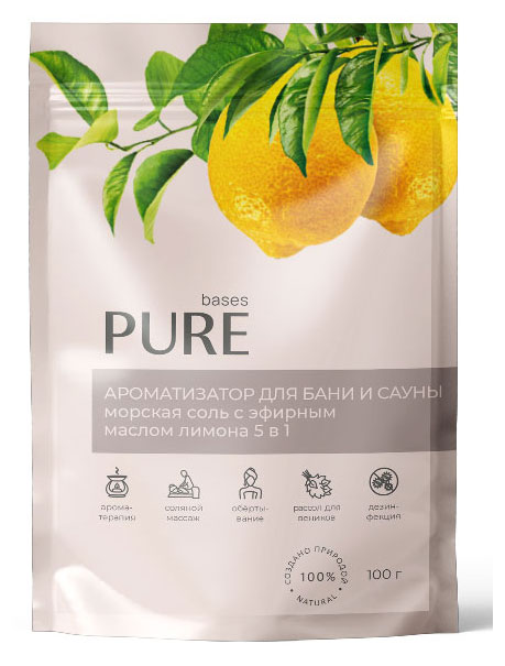 Соль для бани и сауны Pure Bases  Соль и эфирное масло Лимон, 100 г