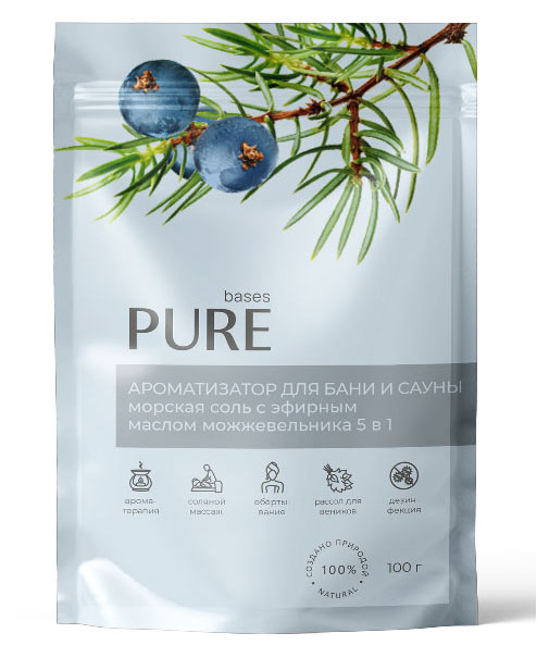 Соль для бани и сауны Pure Bases  Соль и эфирное масло Можжевельник, 100 г