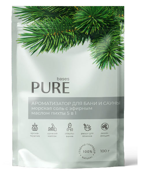 Соль для бани и сауны Pure Bases  Соль и эфирное масло Пихта, 100 г