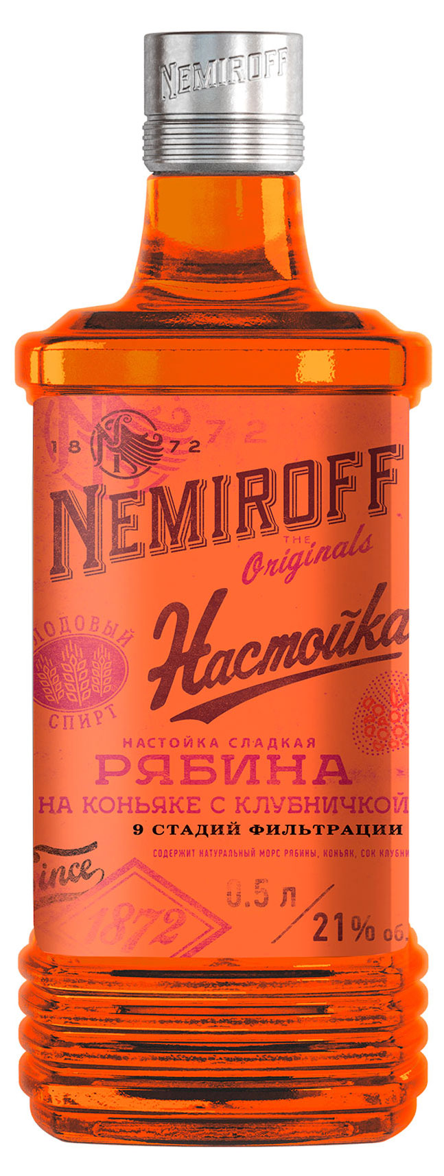 Настойка Nemiroff Сладкая Рябина на коньяке с клубничкой Россия, 0,5 л