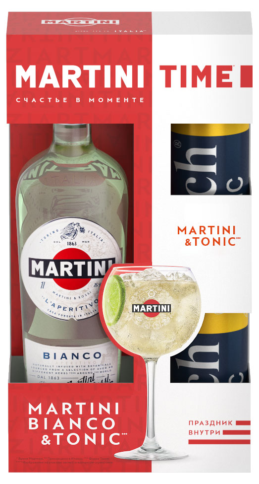 Вермут Martini Bianco Италия, 1 л + 2 банки тоник Rich 0,33 л