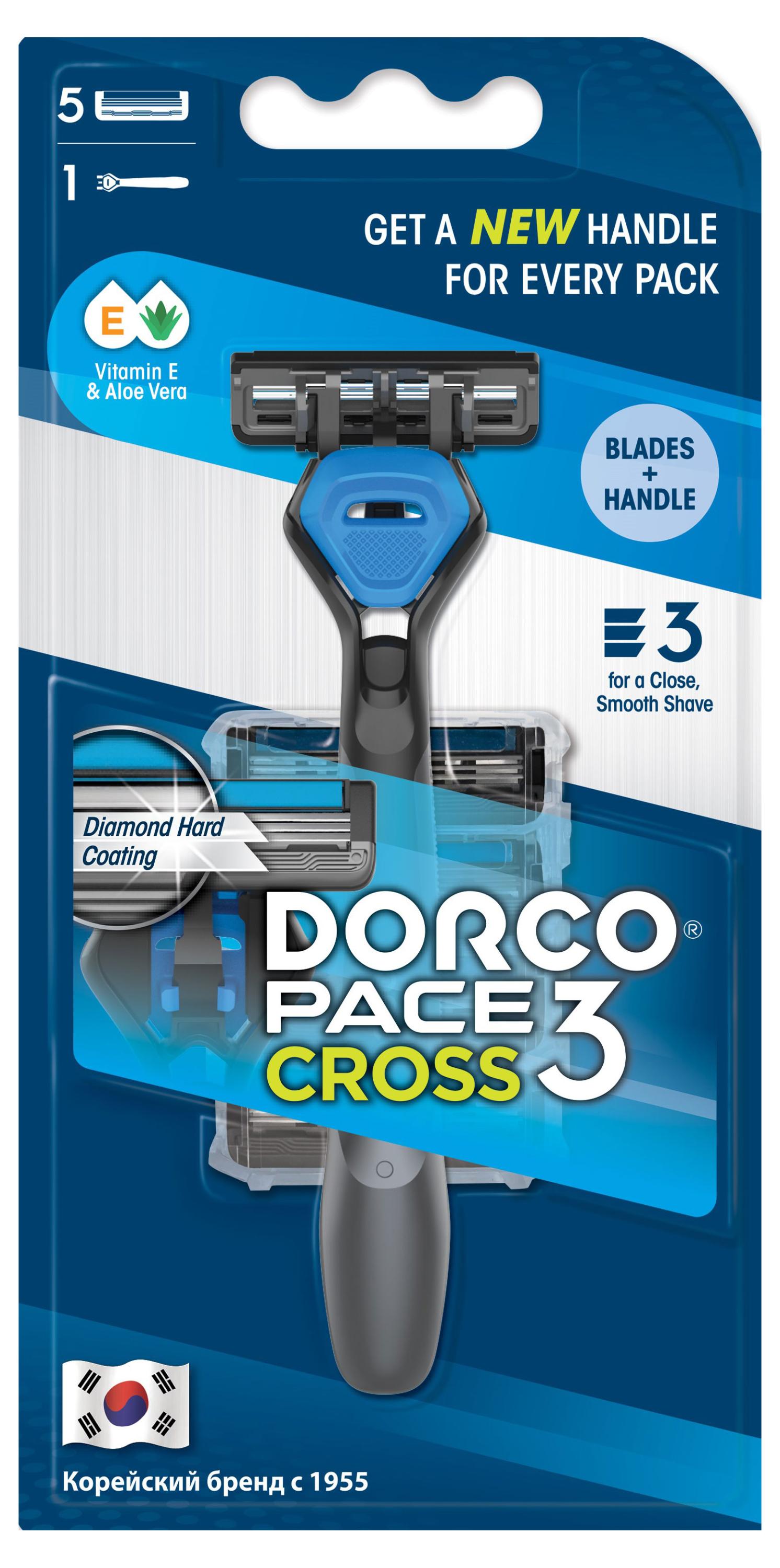 Станок для бритья Dorco Pace 3 Cross TRC1005 3 лезвия, 1 станок + 5 сменные кассеты