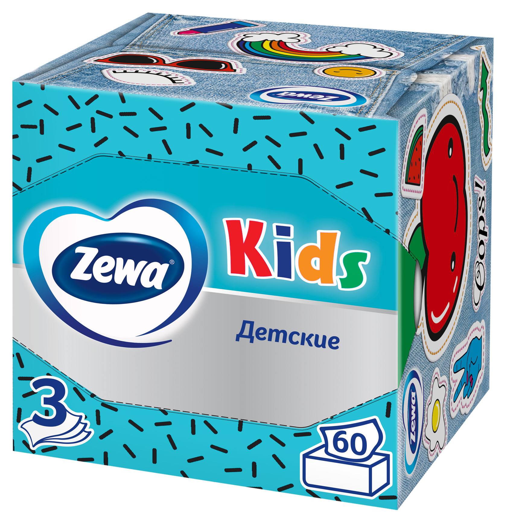 Салфетки бумажные в коробке Zewa Kids, 3 слоя, 60 шт