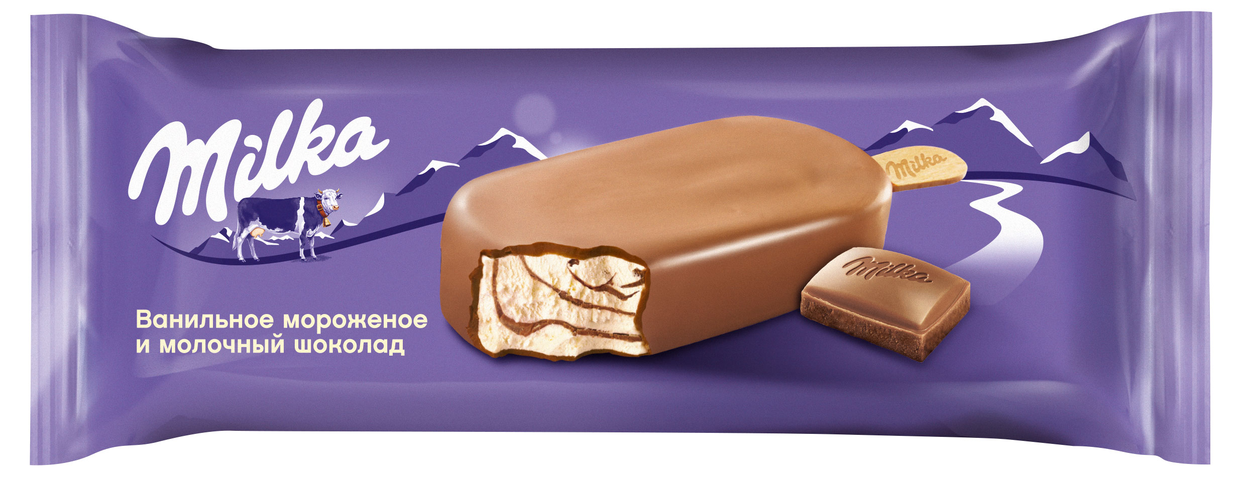 Milka | Мороженое Эскимо Milka Ванильное в молочном шоколаде, 90 мл