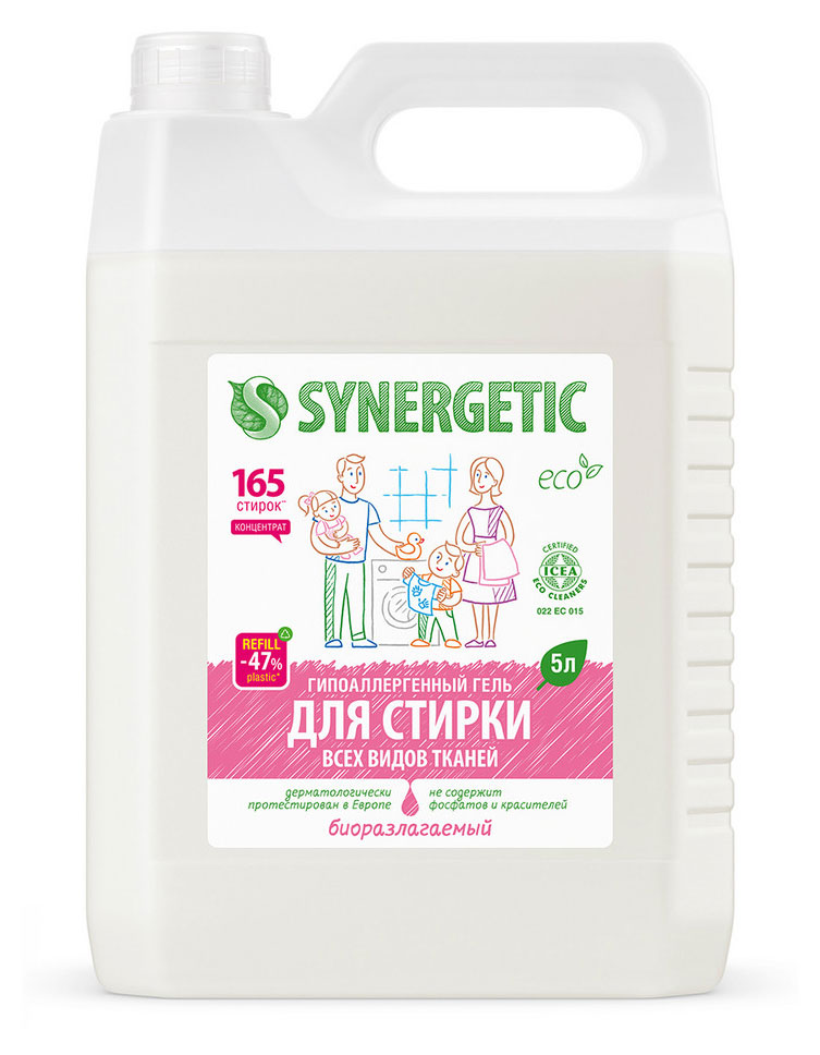 Гель для стирки Synergetic для любых видов тканей, 5 л