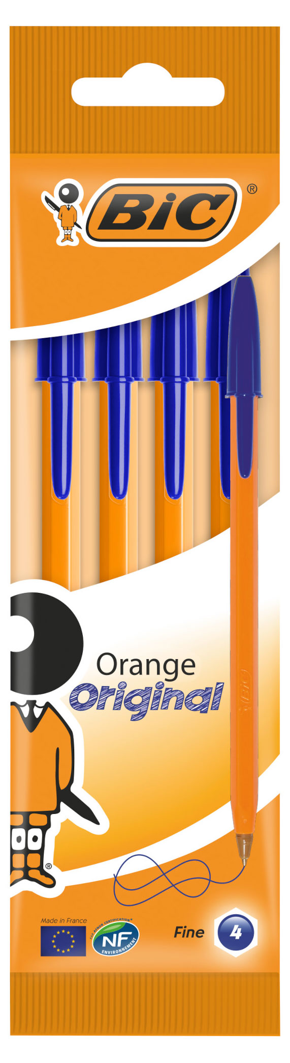 Ручка шариковая BIC Orange Fine синяя, 4 шт