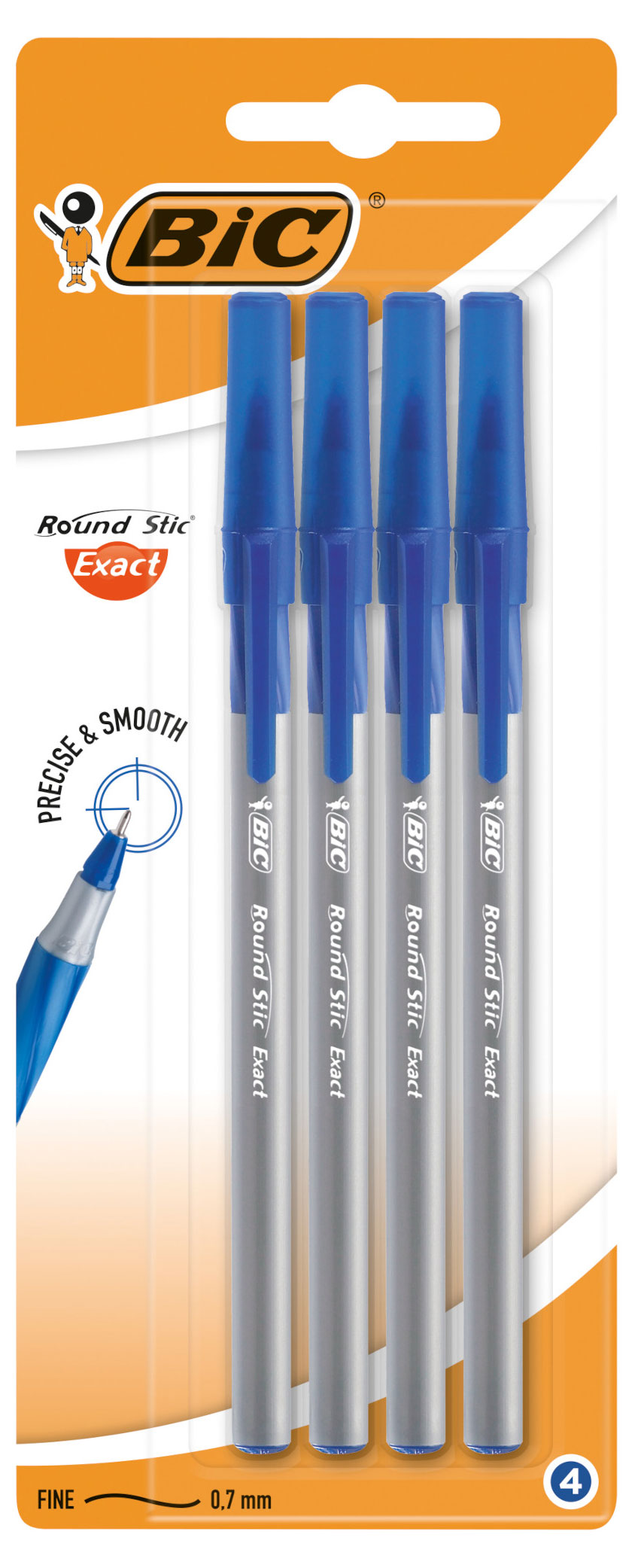 Ручка шариковая BIC Round Stic Exact синяя, 4 шт