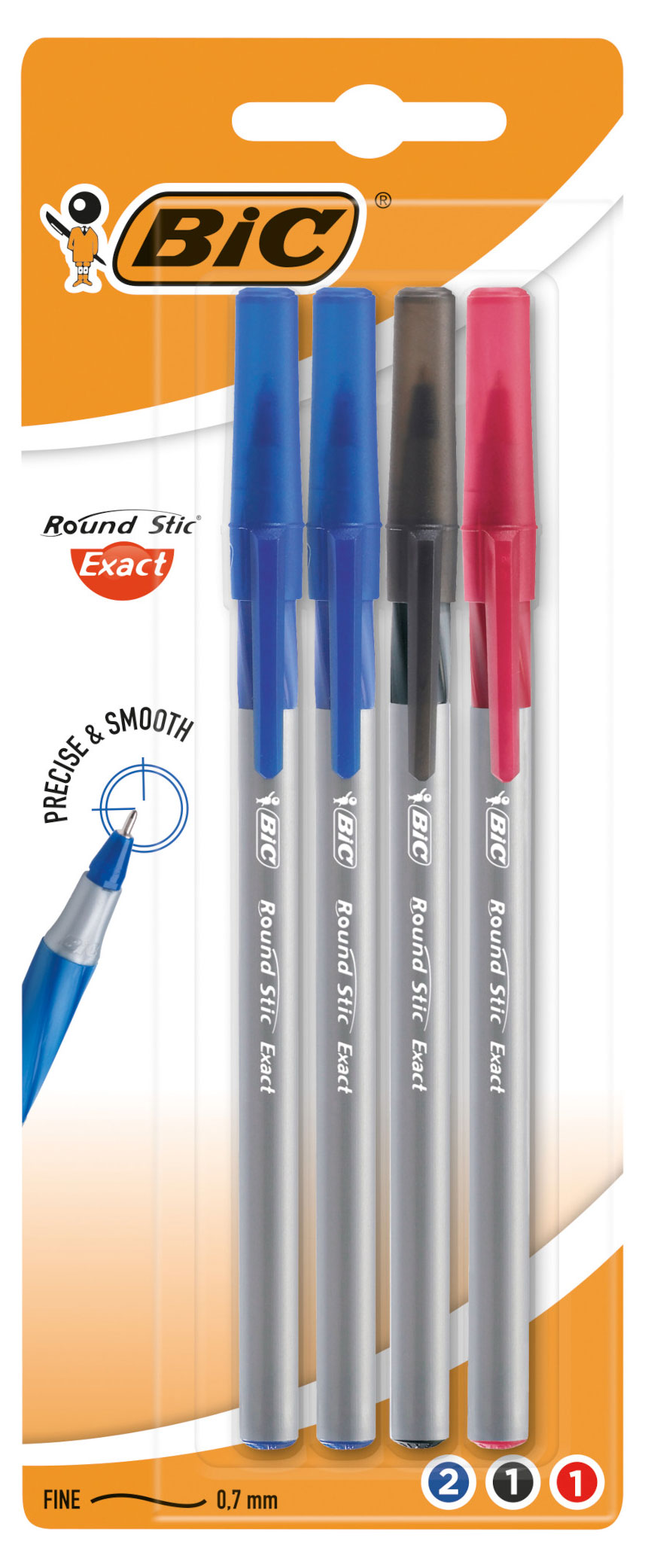 Ручка шариковая BIC Round Stic Exact 3 цвета, 4 шт