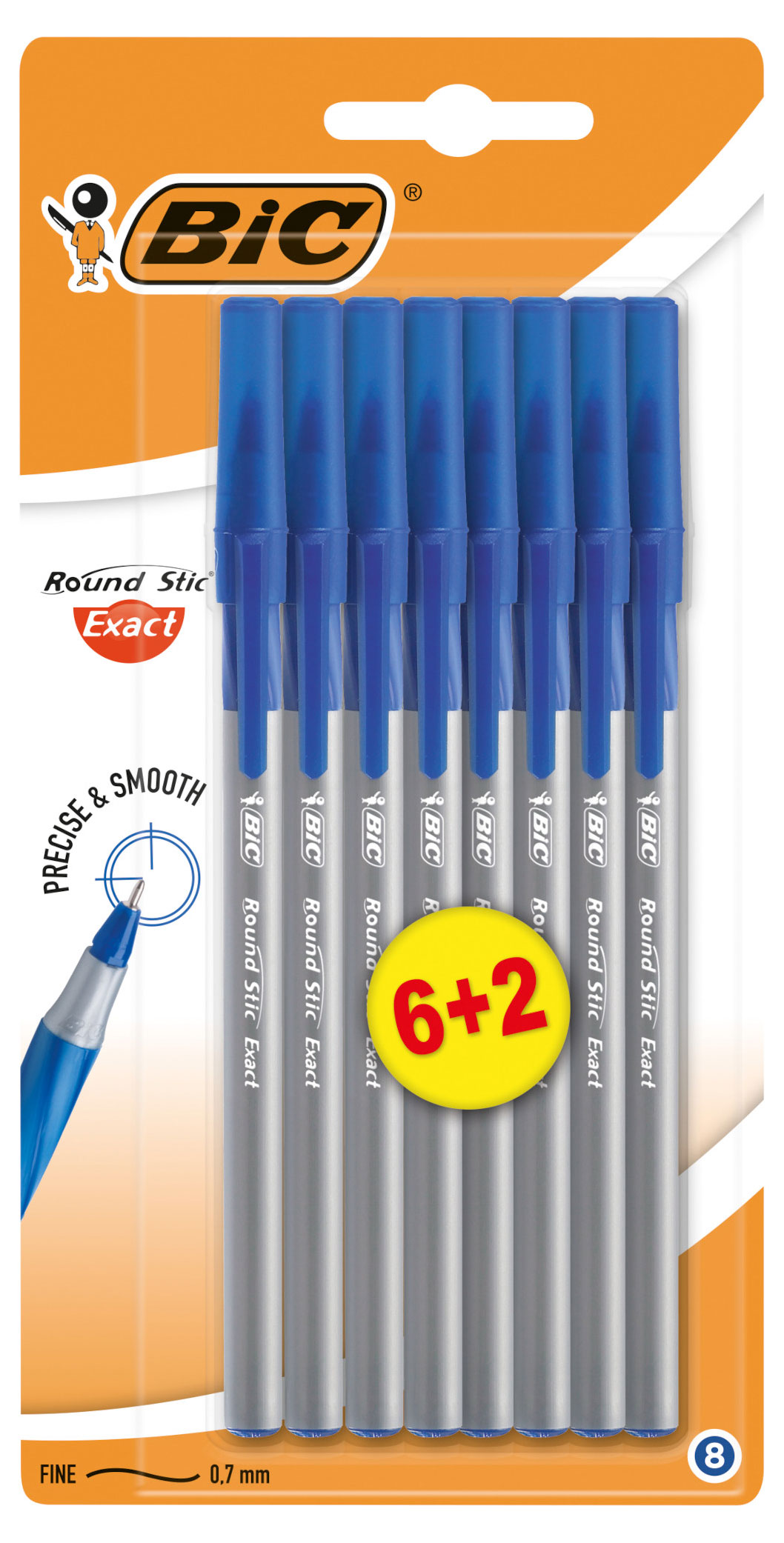 Ручка шариковая BIC Round Stic Exact синяя, 8 шт