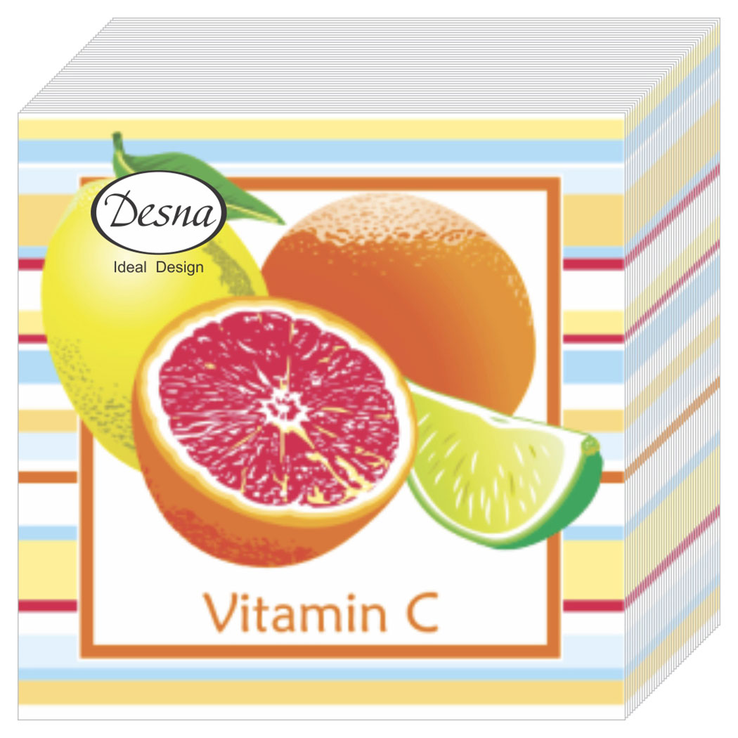 Салфетки бумажные 1 слойные Vitamin C 24х24, 40 шт