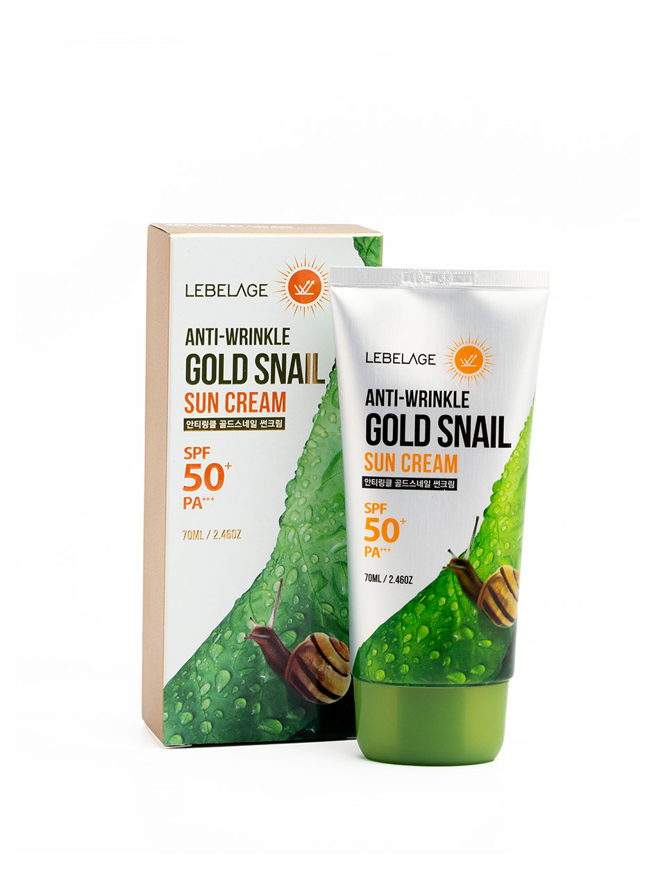 Крем солнцезащитный Lebelage с муцином улитки Anti-Wrinkle Gold Snail Sun Cream SPF50+ PA+++, 70 мл