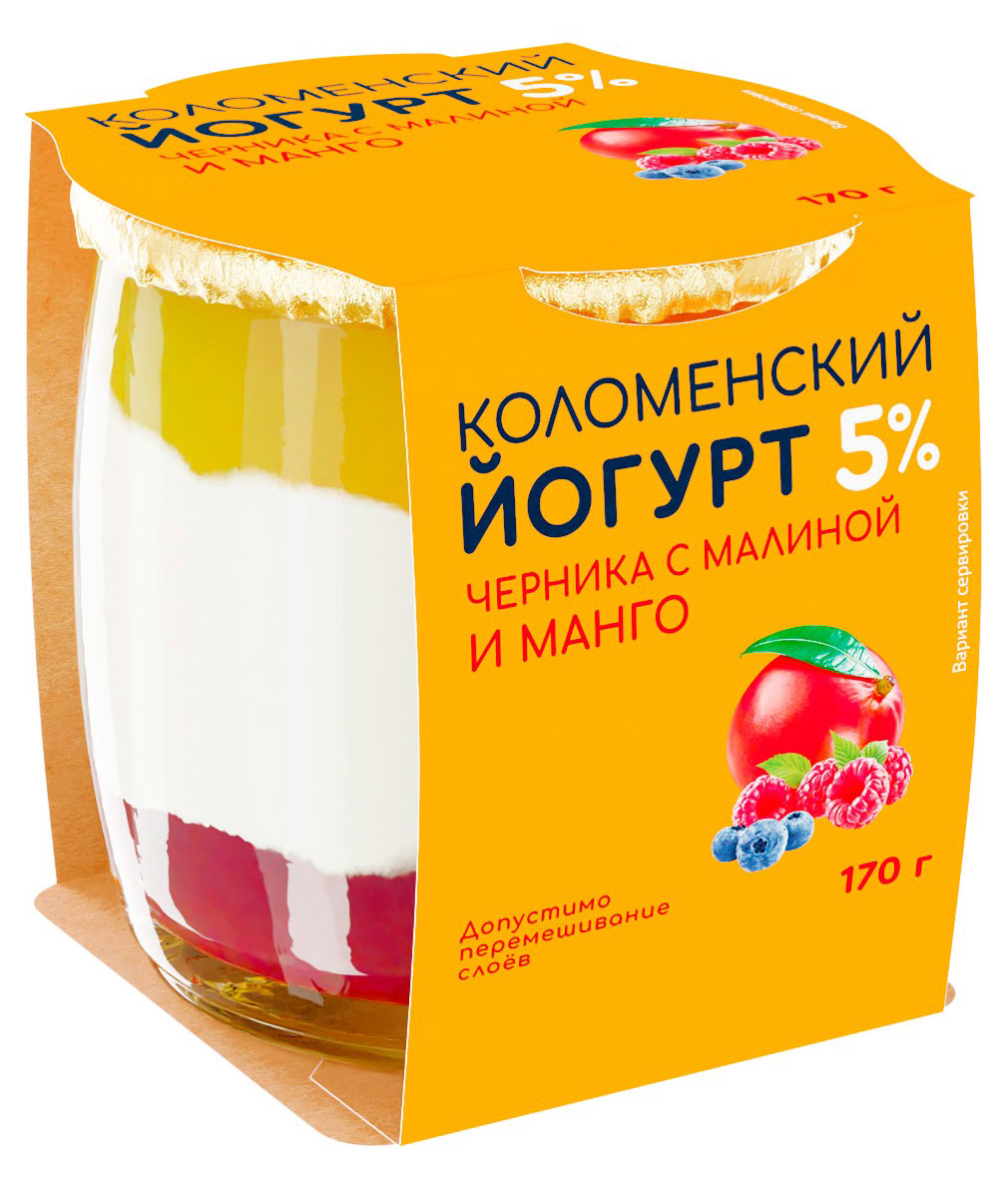 Йогурт «Коломенский» Черника-малина-манго 5% БЗМЖ, 170 г