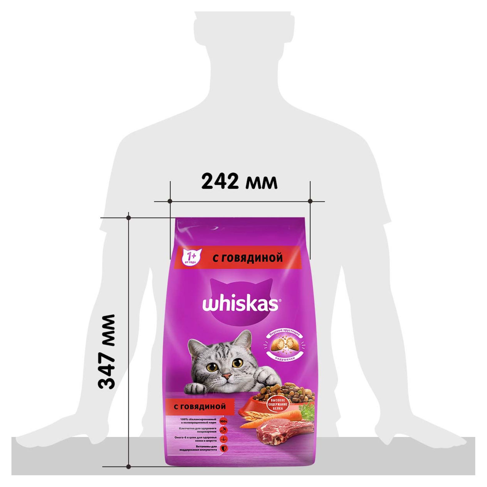 Купить Сухой Сухой корм для кошек Whiskas говядина кролик, 1,9 кг (290366)  в интернет-магазине АШАН в Москве и России