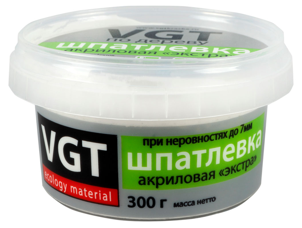 Шпатлевка акриловая VGT экстра по дереву белая, 300 г