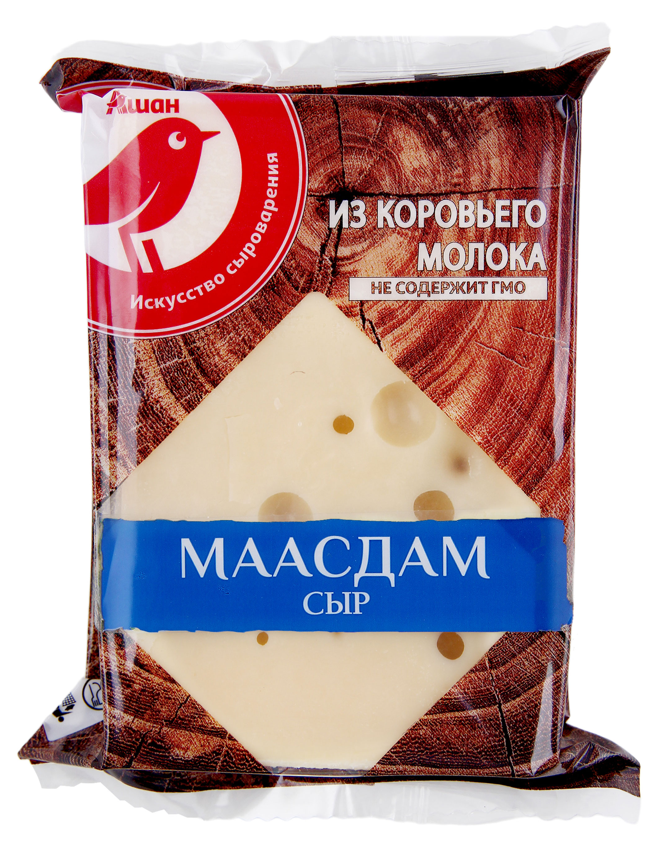 Сыр твердый АШАН Красная птица Маасдам БЗМЖ, 200 г