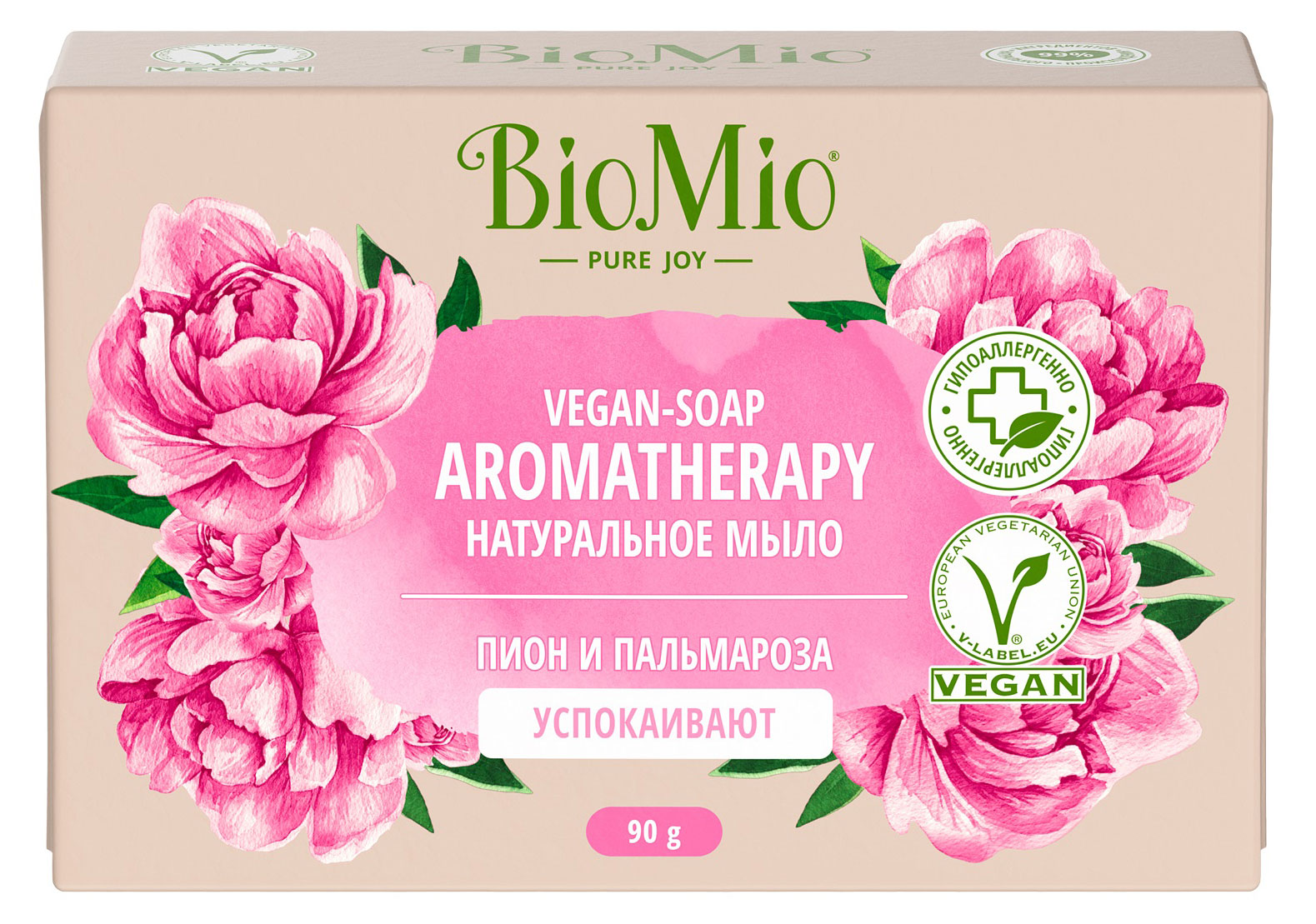 Мыло твердое BioMio Пион и пальмароза успокаивающее, 90 г