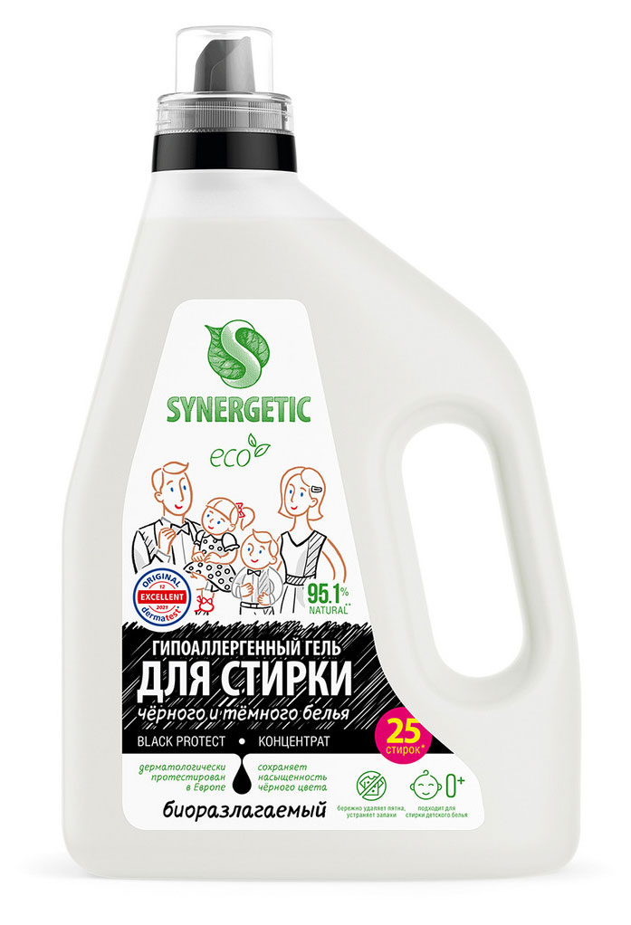 Гель Synergetic Black Protect для стирки черного белья, 1,5 л (25 стирок)