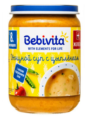 Суп-пюре Bebivita Овощной суп с цыплёнком с 8 мес., 190 г