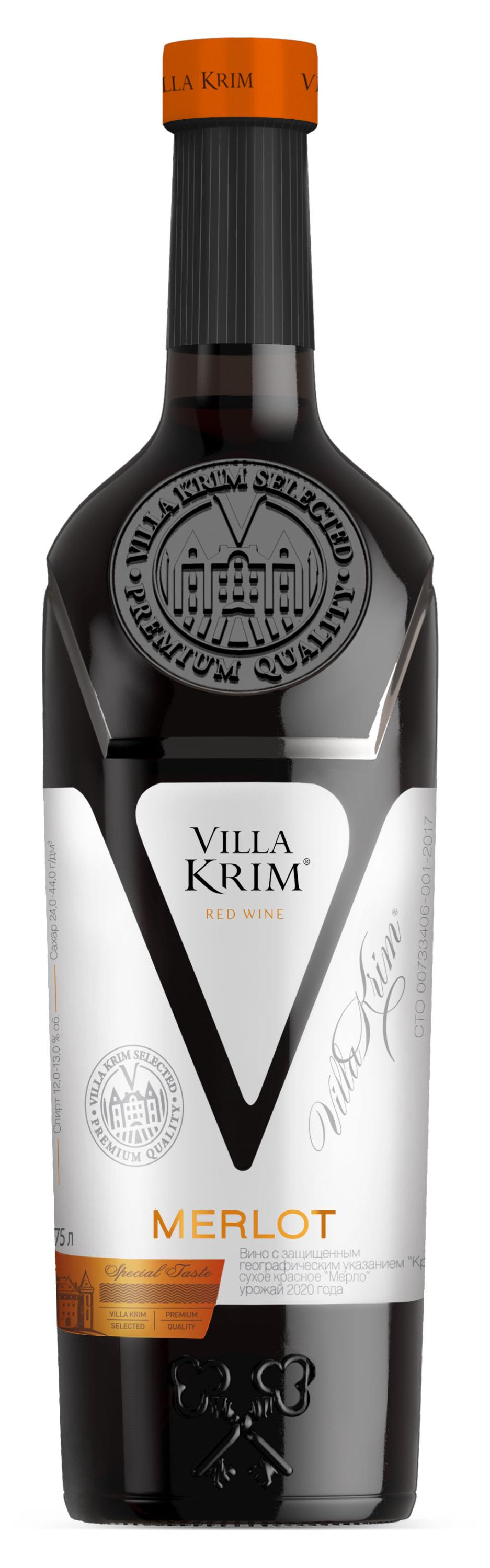 Вино Villa Krim Merlot красное сухое 13,5%, 0,75 л