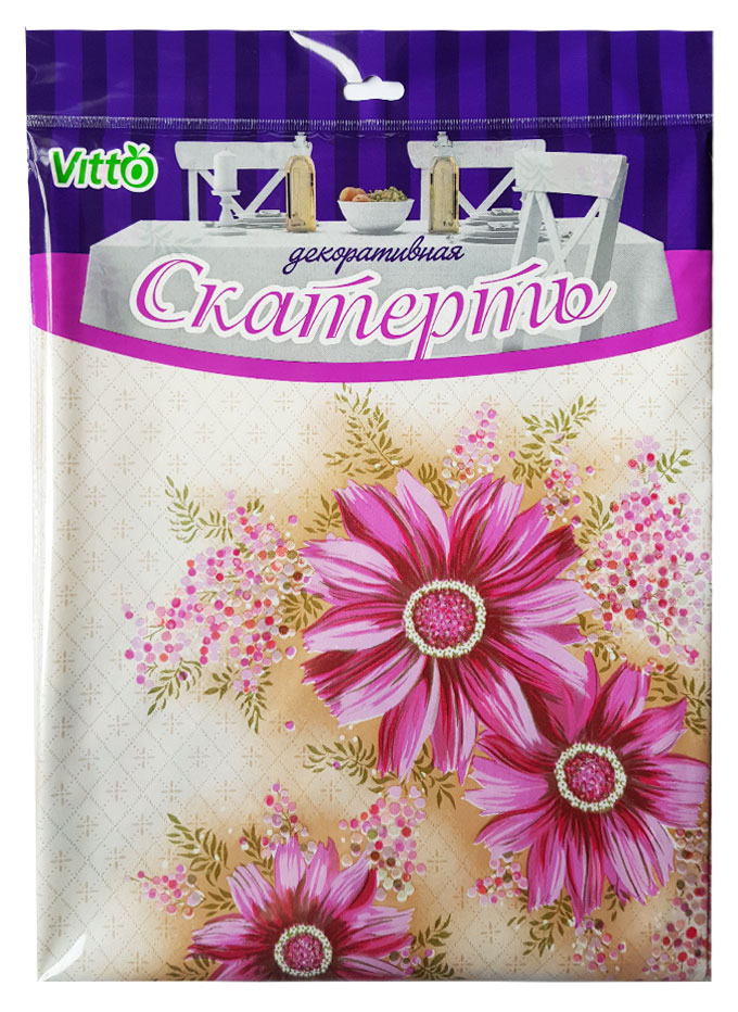 Скатерть Vitto розовые цветы на бежевом ПВХ, 130х110 см