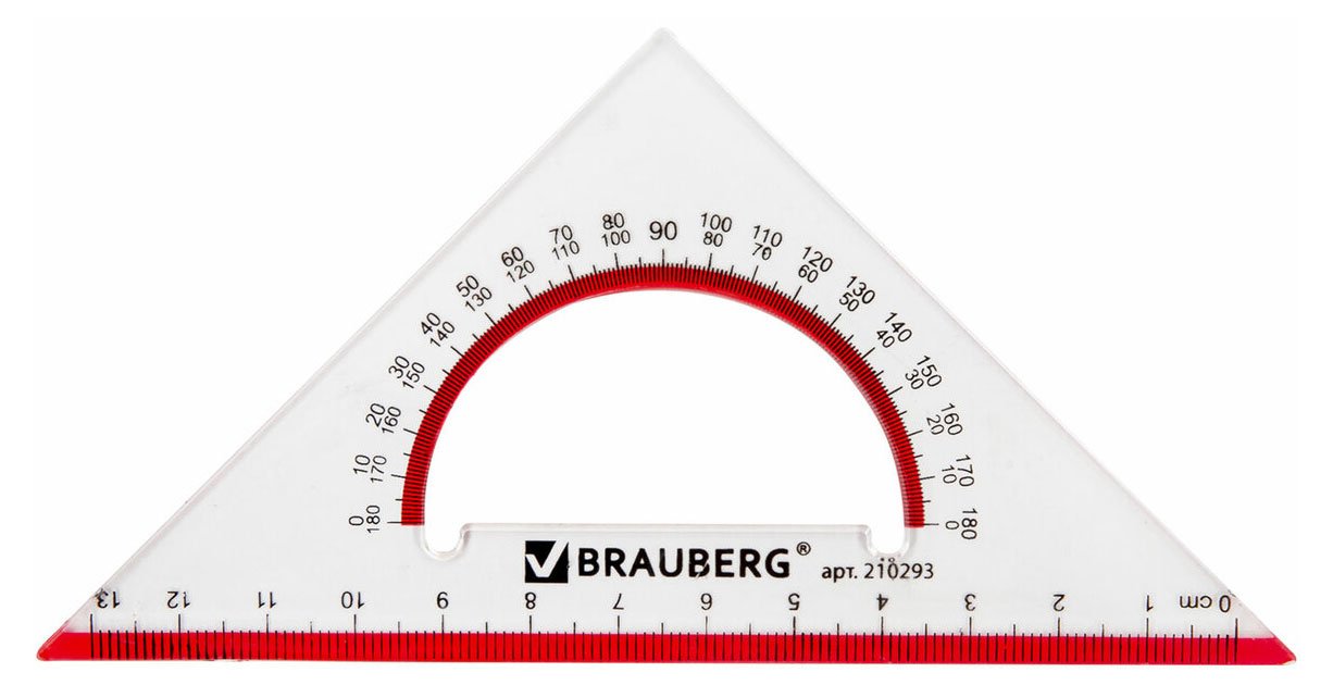 Треугольник BRAUBERG с транспортиром 45°, 13 см