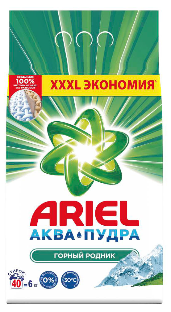 Ariel | Стиральный порошок Ariel Автомат Горный родник, 6 кг (40 стирок)