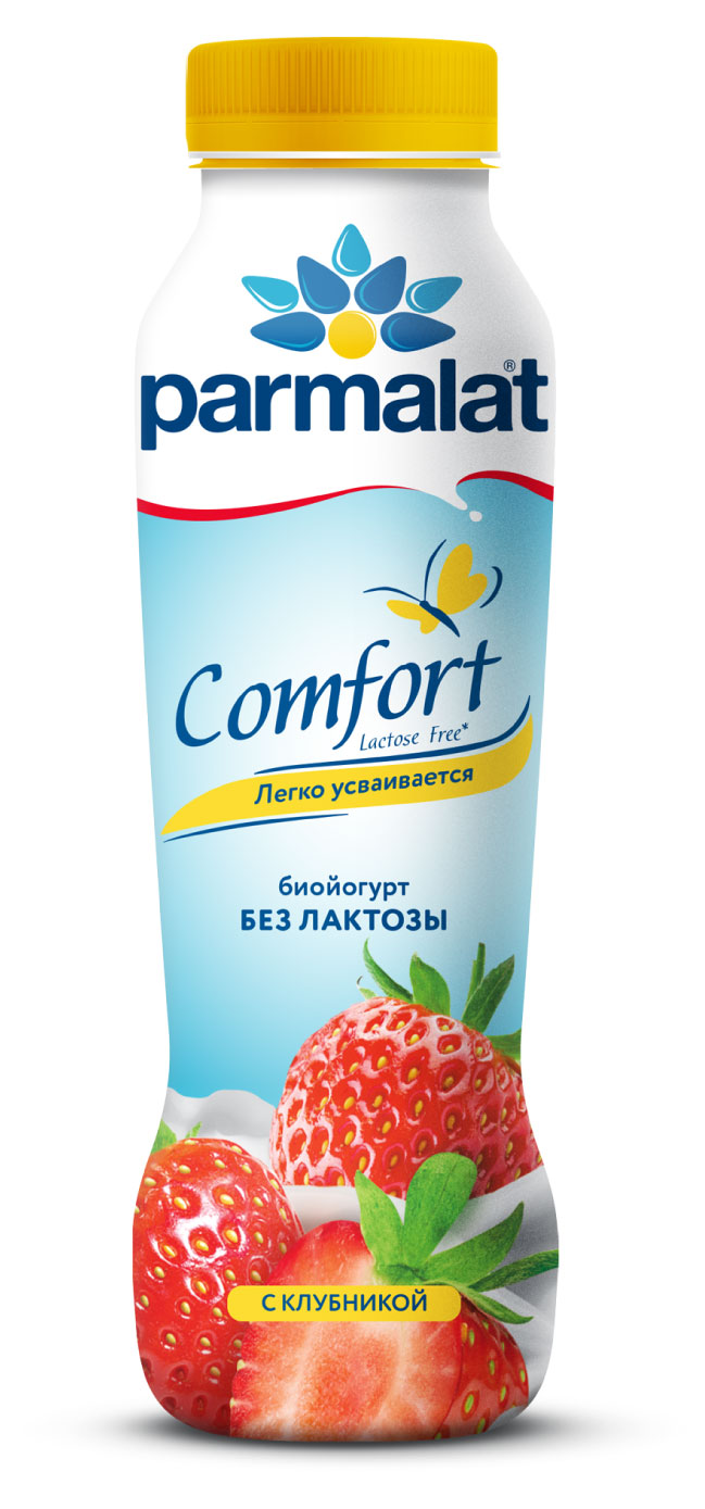 Биойогурт питьевой Parmalat Comfort клубника безлактозный 1,5% БЗМЖ, 290 г