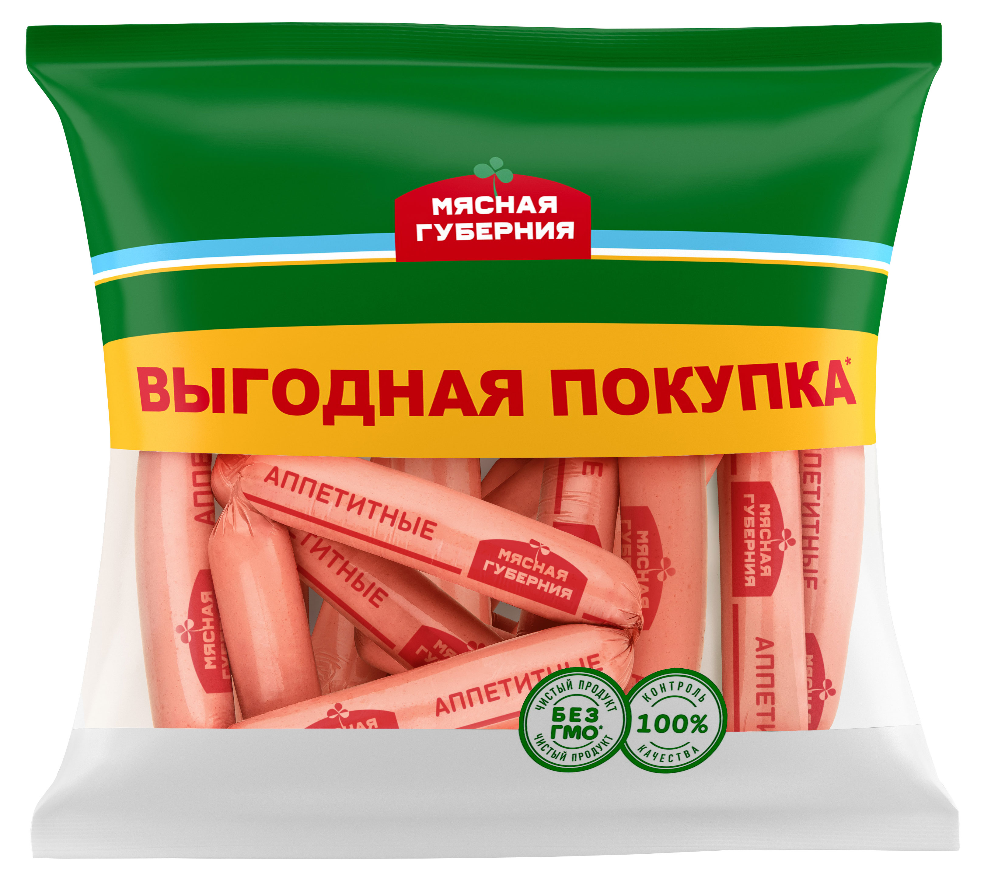 Сосиски «Мясная Губерния» Аппетитные классические (1,2-1,7 кг), 1 упаковка ~ 1,5 кг