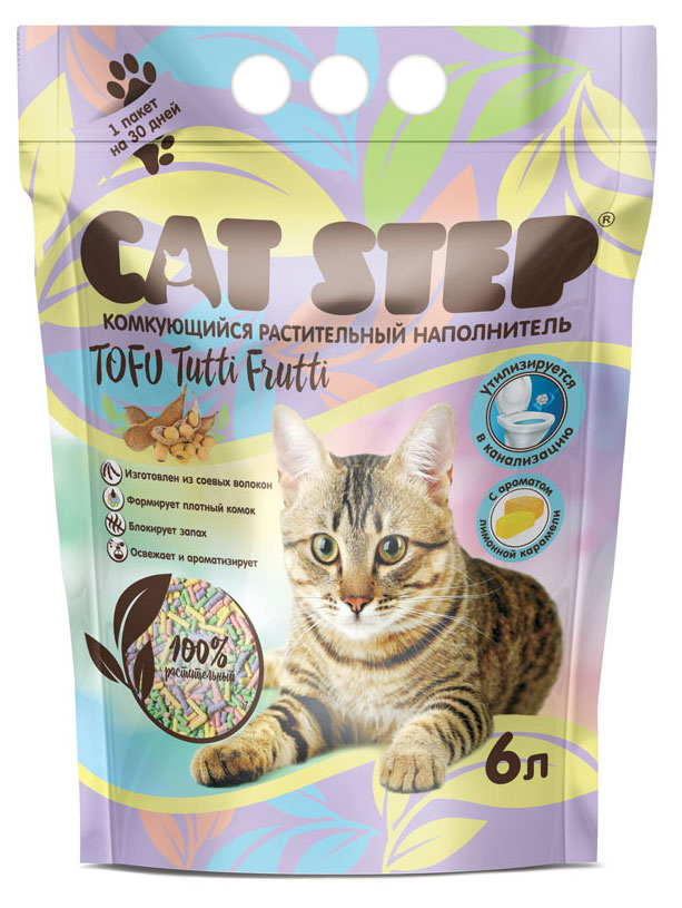 Наполнитель для кошачьего туалета Cat Step комкующийся растительный Tofu Tutti Frutti, 6 л