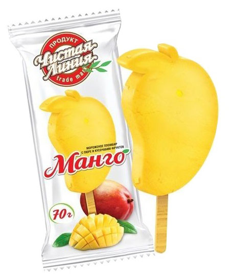 Мороженое пломбир «Чистая Линия» с пюре и кусочками манго БЗМЖ, 70 г