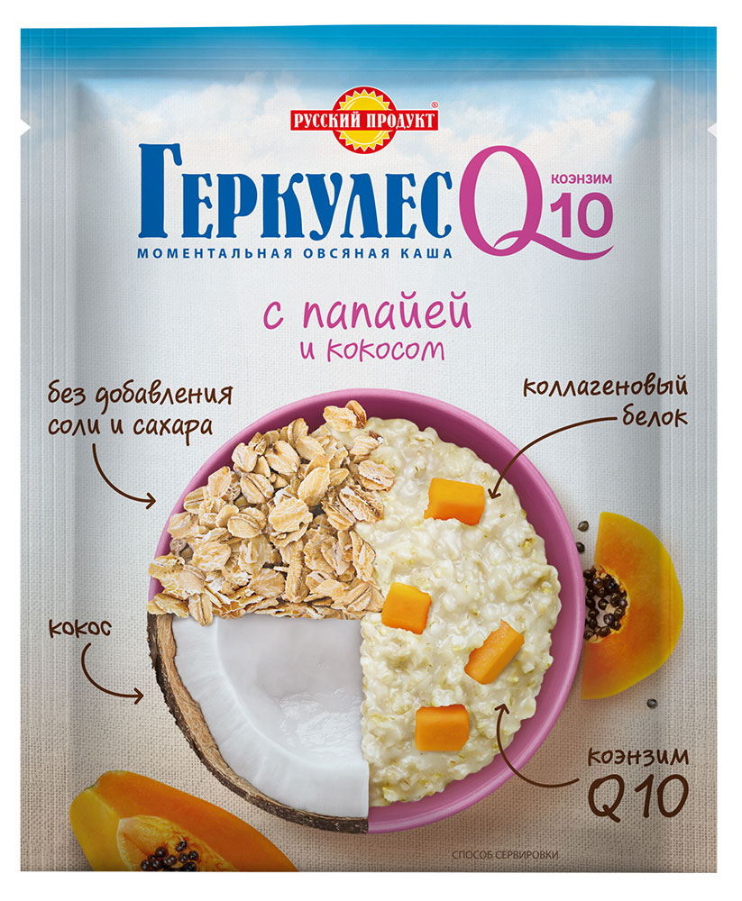 Хлопья Геркулес «Русский Продукт» Q10 папайя кокос, 35 г