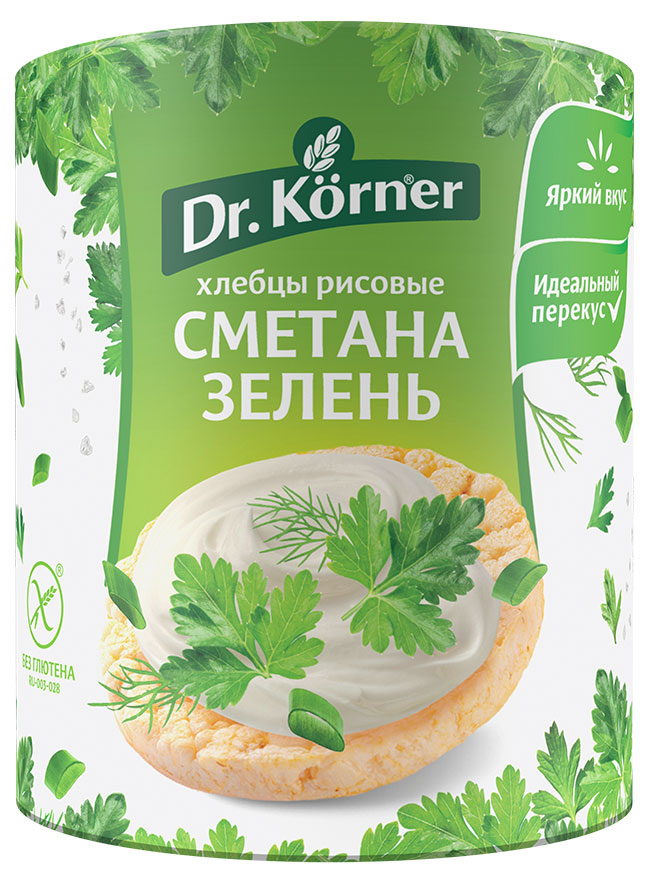 Хлебцы Dr.Korner хрустящие Рисовые со сметаной и зеленью, 80 г