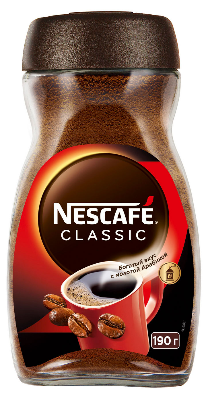 Кофе растворимый Nescafe Classic с добавлением натурального жаренного молотого кофе, 190 г