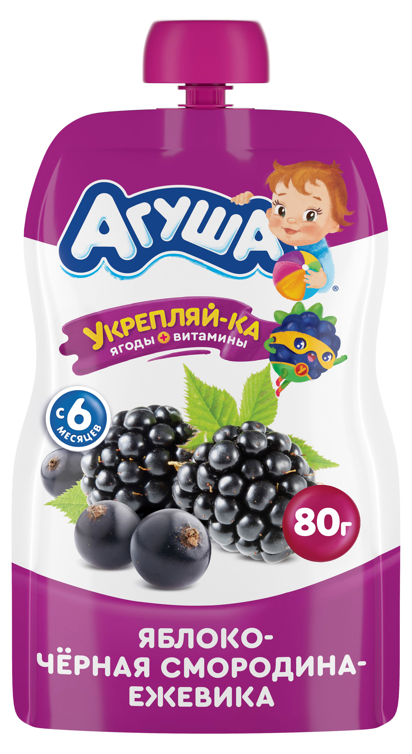 Пюре фруктовое «Агуша» Укрепляй-ка Яблоко черная смородина ежевика, 80 г