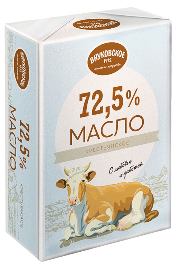 Внуковское | Масло сливочное «Внуковское» Крестьянское 72,5% БЗМЖ, 180 г