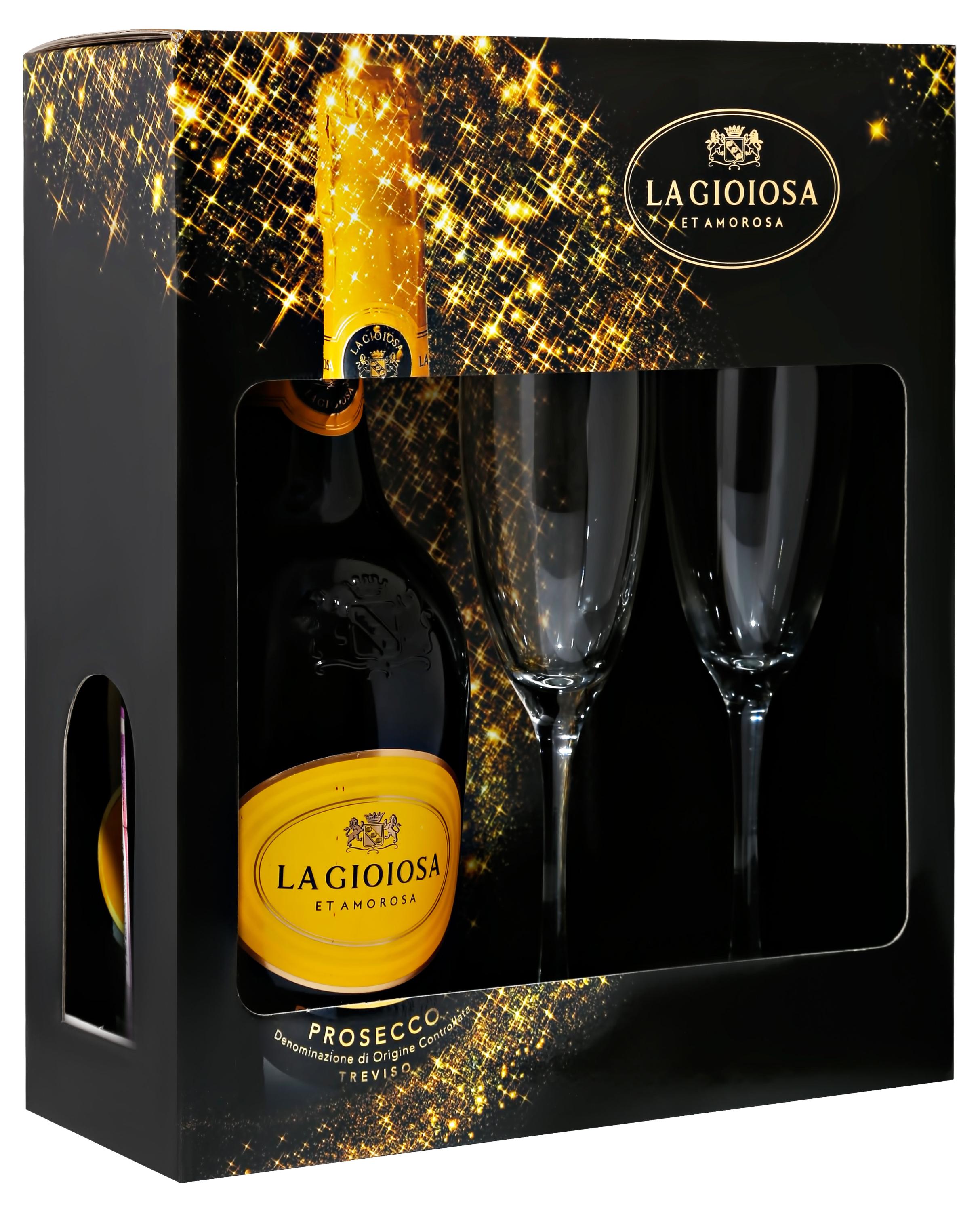 Игристое вино La Gioiosa Etamorosa Etamorosa Prosecco Treviso белое брют с двумя бокалами Италия, 0,75л