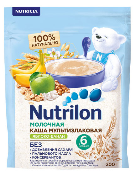 Каша молочная Nutrilon Мультизлаковая с яблоком и бананом, 200 г