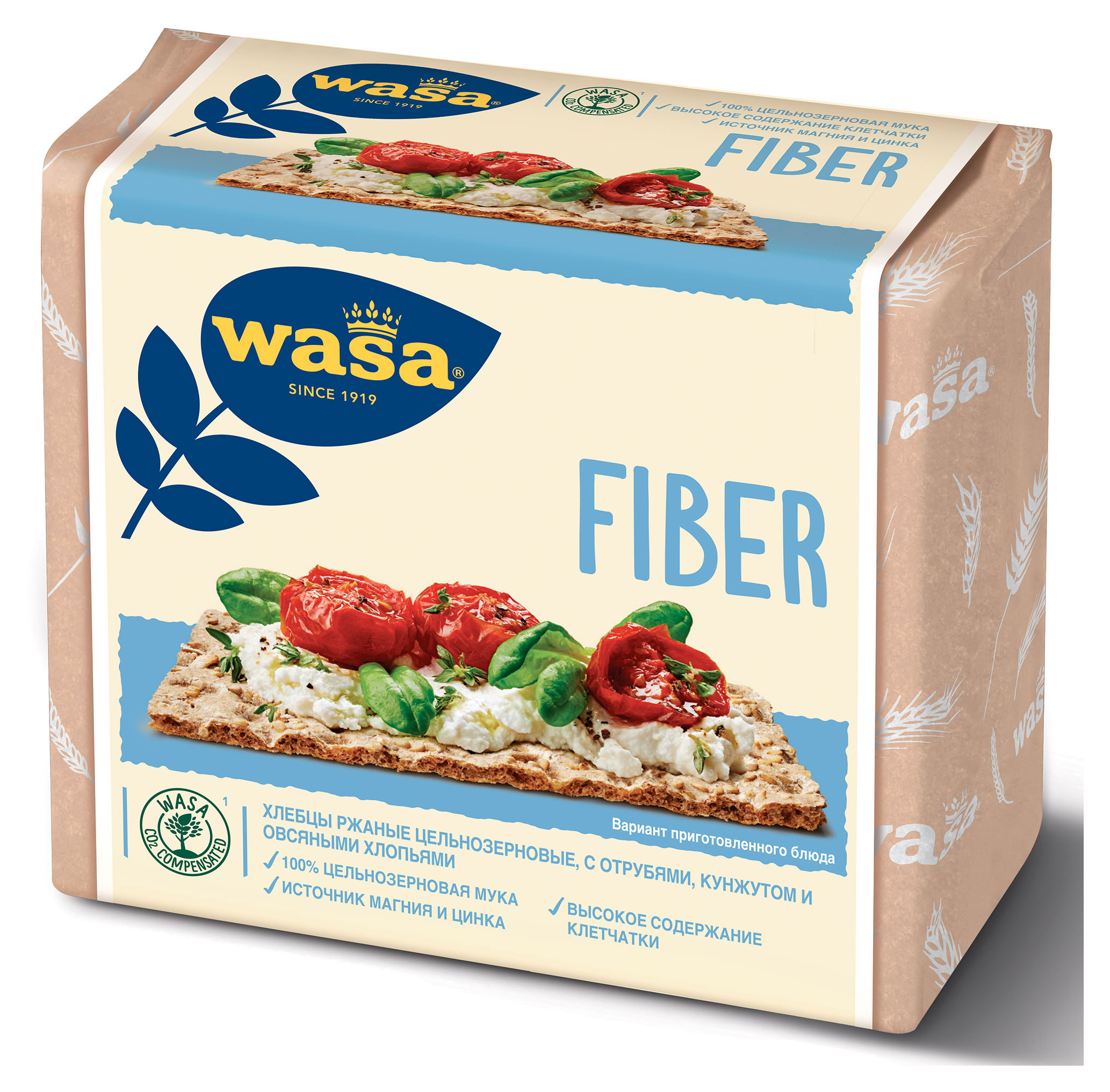 Wasa | Хлебцы ржаные Wasa Fiber цельнозерновые с пшеничными отрубями кунжутом и овсяными хлопьями, 230 г